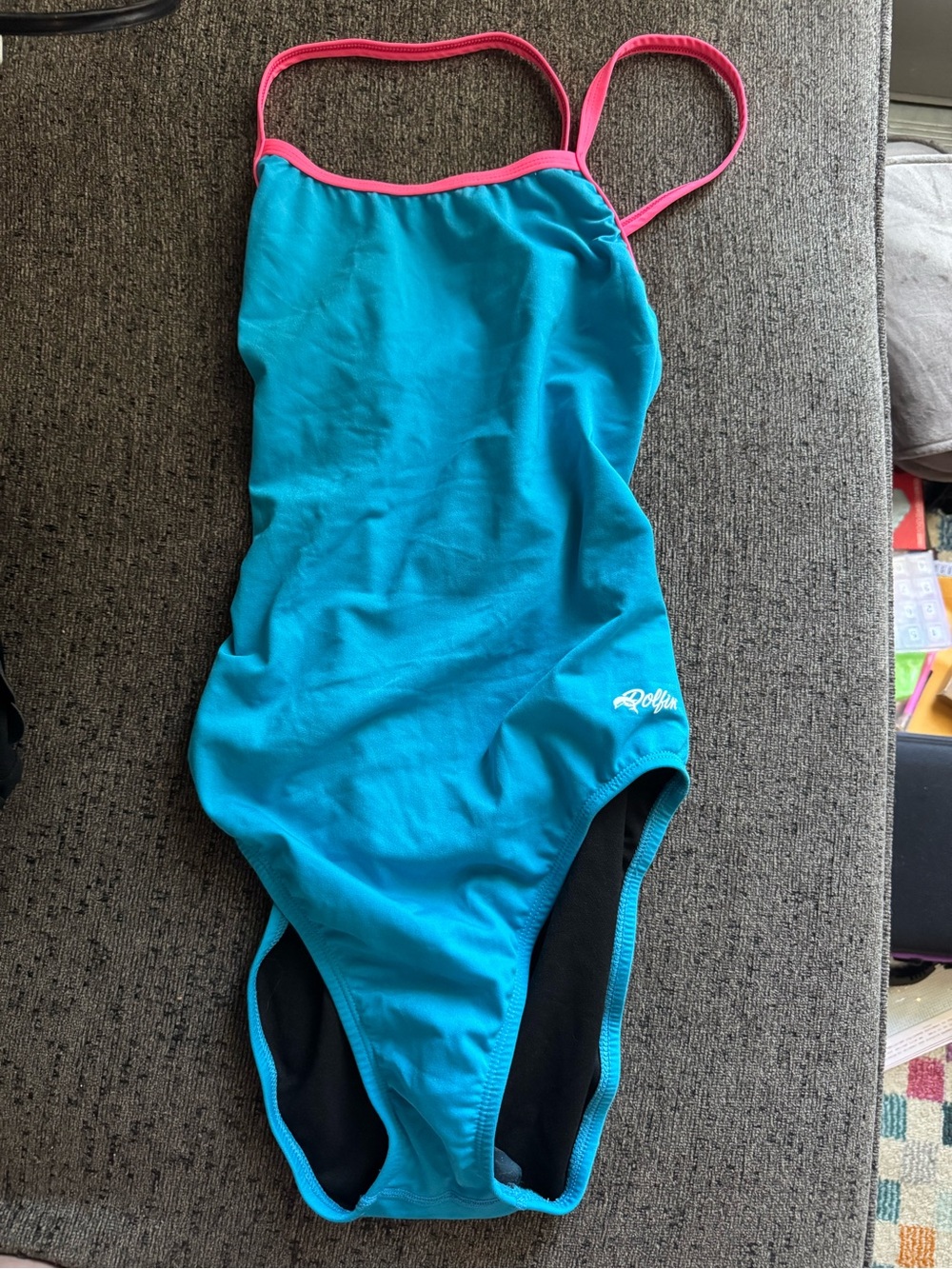 Dolfin Teal One-Piece Swimsuit with Pink Trim